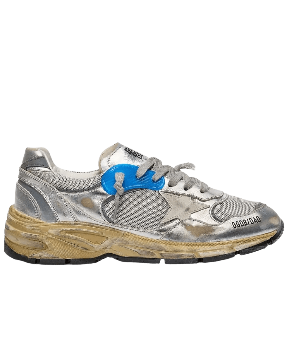 GOLDEN GOOSE FEMME - Dad-Star en cuir lamé et résille Argent / Blanc cassé - Lothaire