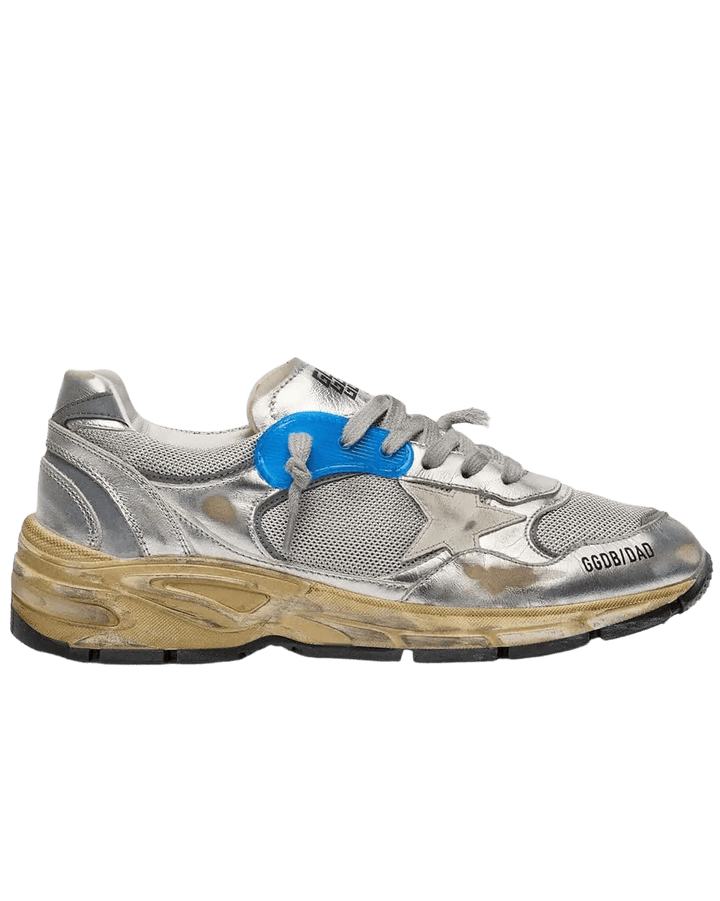 GOLDEN GOOSE FEMME - Dad-Star en cuir lamé et résille Argent / Blanc cassé - Lothaire