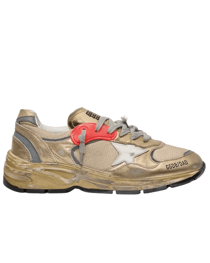 GOLDEN GOOSE FEMME - Dad-Star en cuir lamé et résille Doré / Blanc cassé - Lothaire