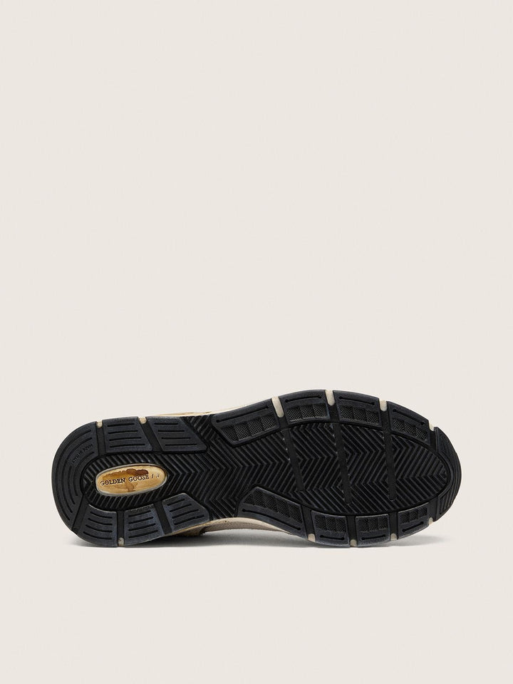 GOLDEN GOOSE FEMME -Dad-Star pour femme en cuir velours et résille avec étoile en cuir blanc et contrefort en cuir beige - Lothaire