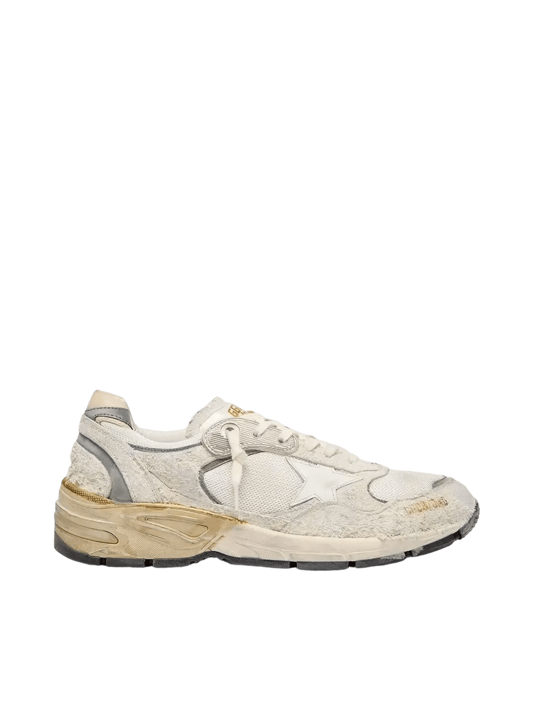 GOLDEN GOOSE FEMME -Dad-Star pour femme en cuir velours et résille avec étoile en cuir blanc et contrefort en cuir beige - Lothaire
