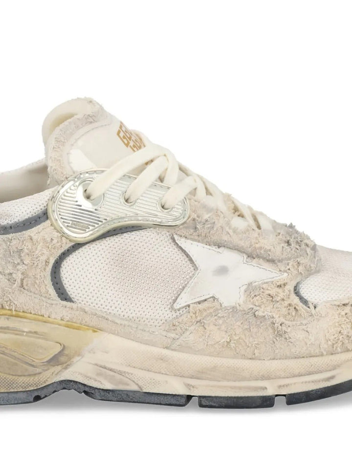 GOLDEN GOOSE FEMME -Dad-Star pour femme en cuir velours et résille avec étoile en cuir blanc et contrefort en cuir beige - Lothaire