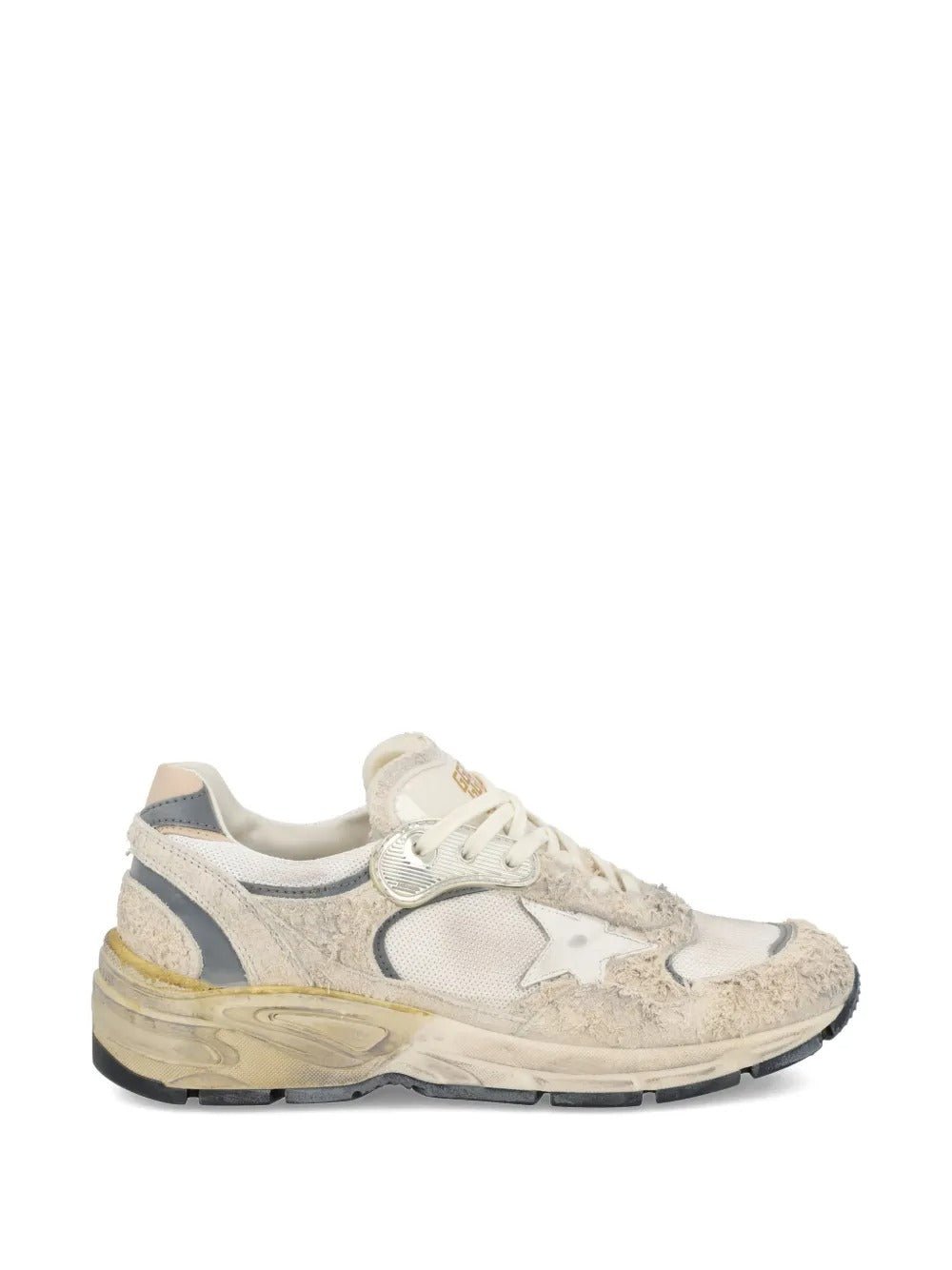 GOLDEN GOOSE FEMME -Dad-Star pour femme en cuir velours et résille avec étoile en cuir blanc et contrefort en cuir beige - Lothaire