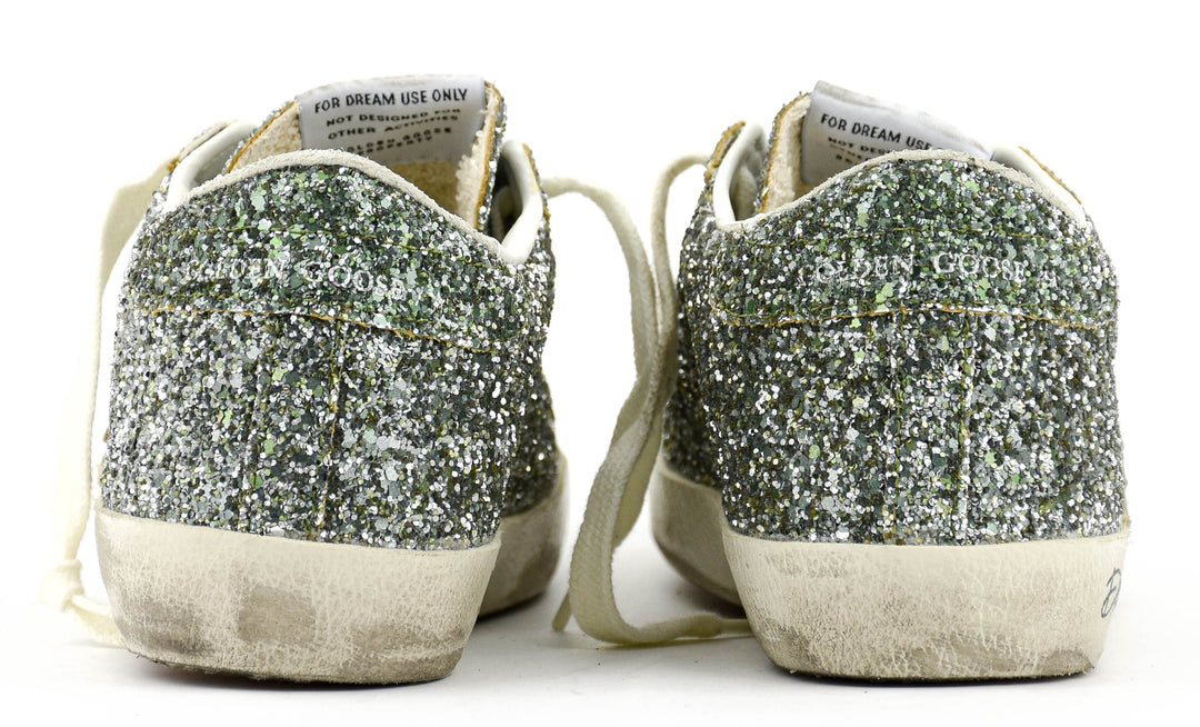 GOLDEN GOOSE FEMME - Sneakers Super - Star Glitter Platine Vert - Lothaire