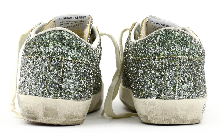 GOLDEN GOOSE FEMME - Sneakers Super - Star Glitter Platine Vert - Lothaire