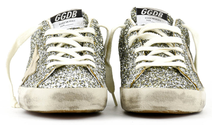 GOLDEN GOOSE FEMME - Sneakers Super - Star Glitter Platine Vert - Lothaire