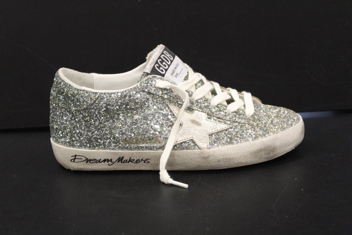 GOLDEN GOOSE FEMME - Sneakers Super - Star Glitter Platine Vert - Lothaire