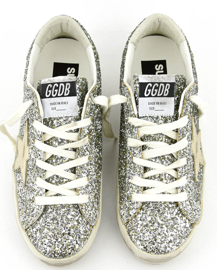GOLDEN GOOSE FEMME - Sneakers Super - Star Glitter Platine Vert - Lothaire