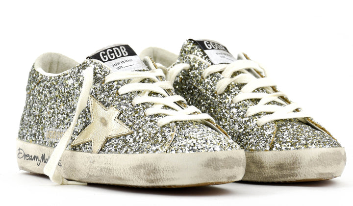 GOLDEN GOOSE FEMME - Sneakers Super - Star Glitter Platine Vert - Lothaire