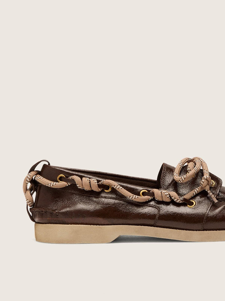 GOLDEN GOOSE - Mocassins Bateau Cruise en Cuir Brillant Marron Foncé - Lothaire