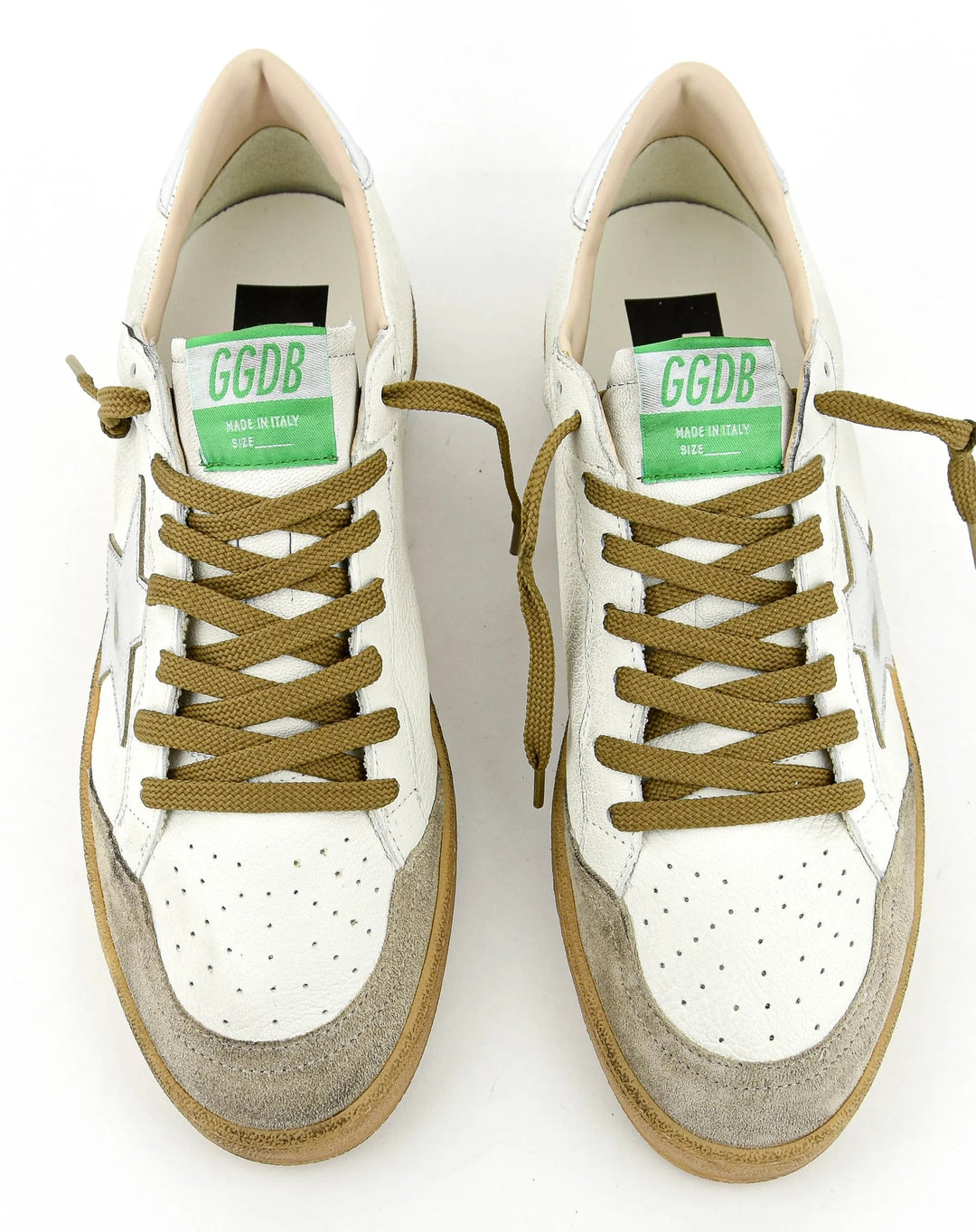 GOLDEN GOOSE - Sneakers Ball Star en cuir et suède Blanc/Beige/Argent - Lothaire