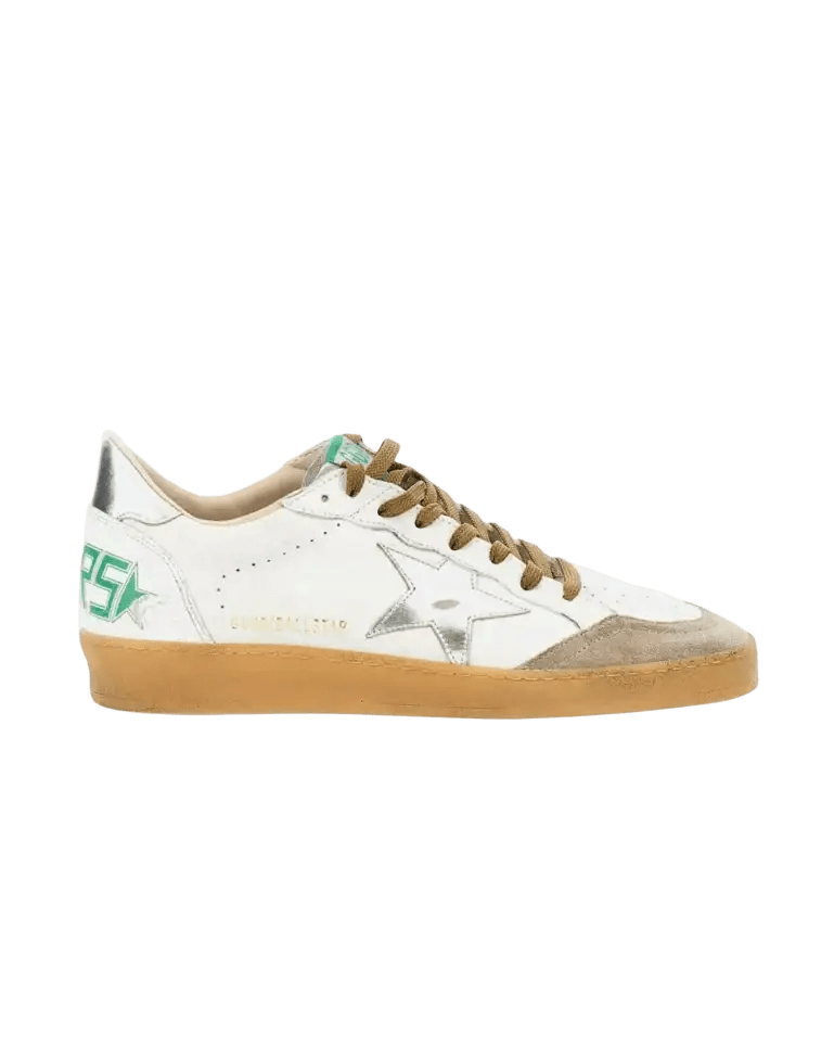 GOLDEN GOOSE - Sneakers Ball Star en cuir et suède Blanc/Beige/Argent - Lothaire