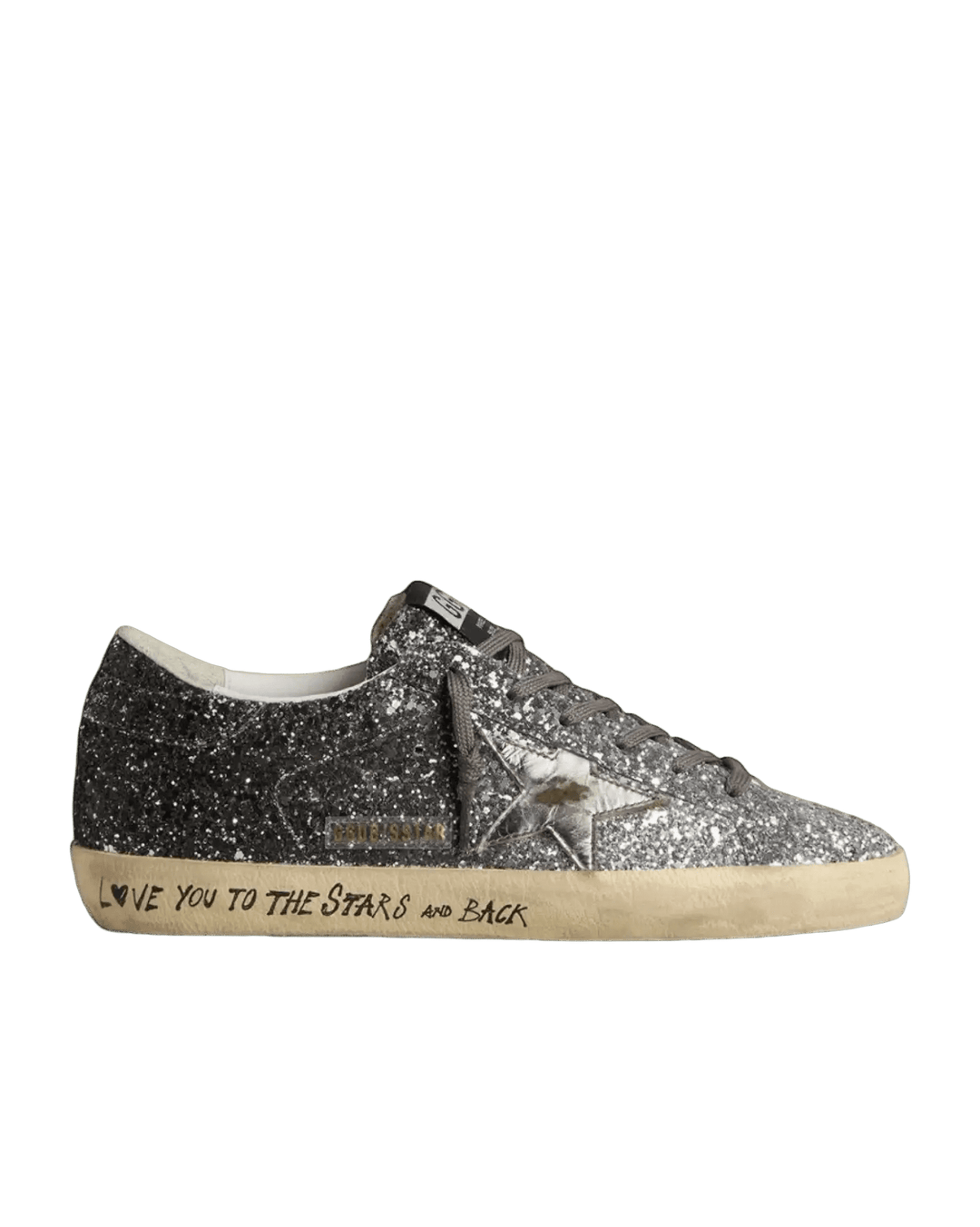 GOLDEN GOOSE - Super Star pour femme avec tige à paillettes et étoile en cuir lamé argentés - Lothaire