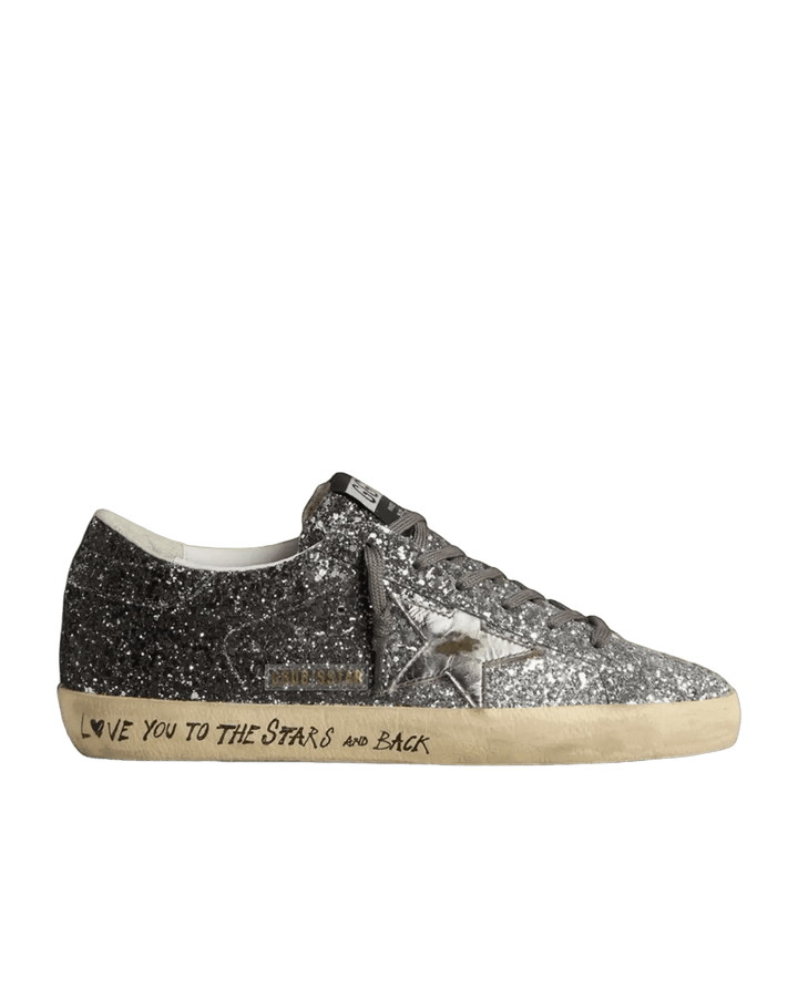 GOLDEN GOOSE - Super Star pour femme avec tige à paillettes et étoile en cuir lamé argentés - Lothaire