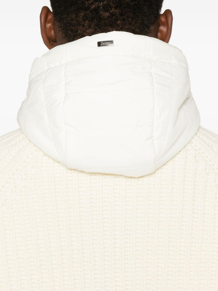 HERNO - Cardigan en laine vierge beige avec capuche - Lothaire