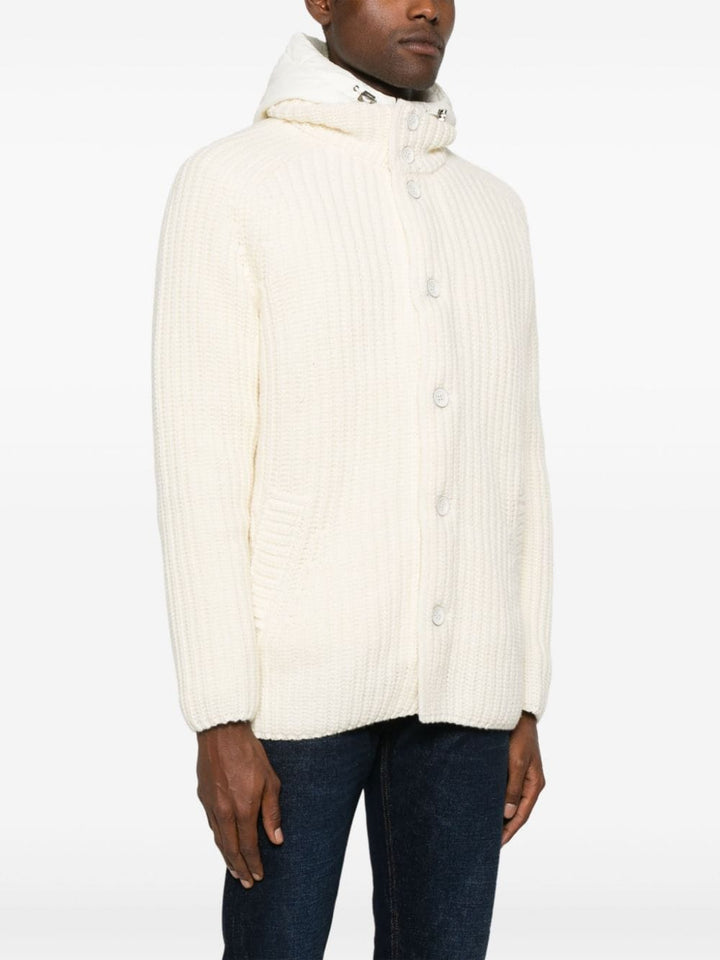 HERNO - Cardigan en laine vierge beige avec capuche - Lothaire