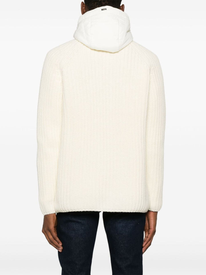 HERNO - Cardigan en laine vierge beige avec capuche - Lothaire
