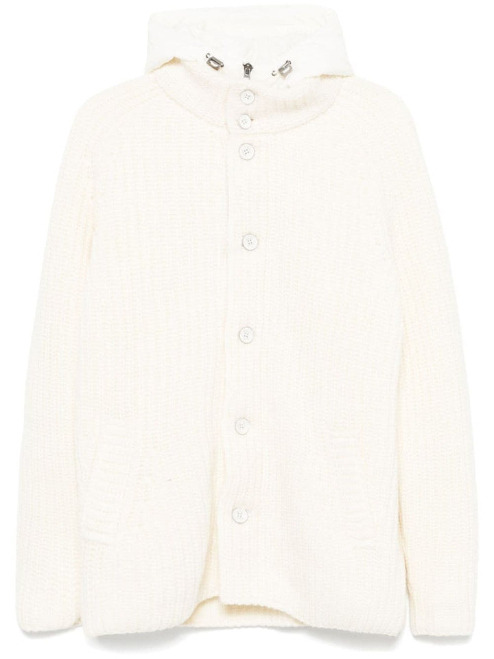 HERNO - Cardigan en laine vierge beige avec capuche - Lothaire