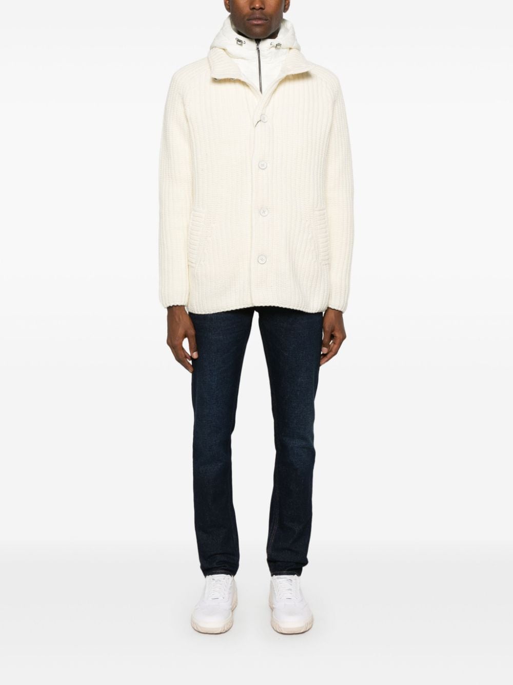 HERNO - Cardigan en laine vierge beige avec capuche - Lothaire
