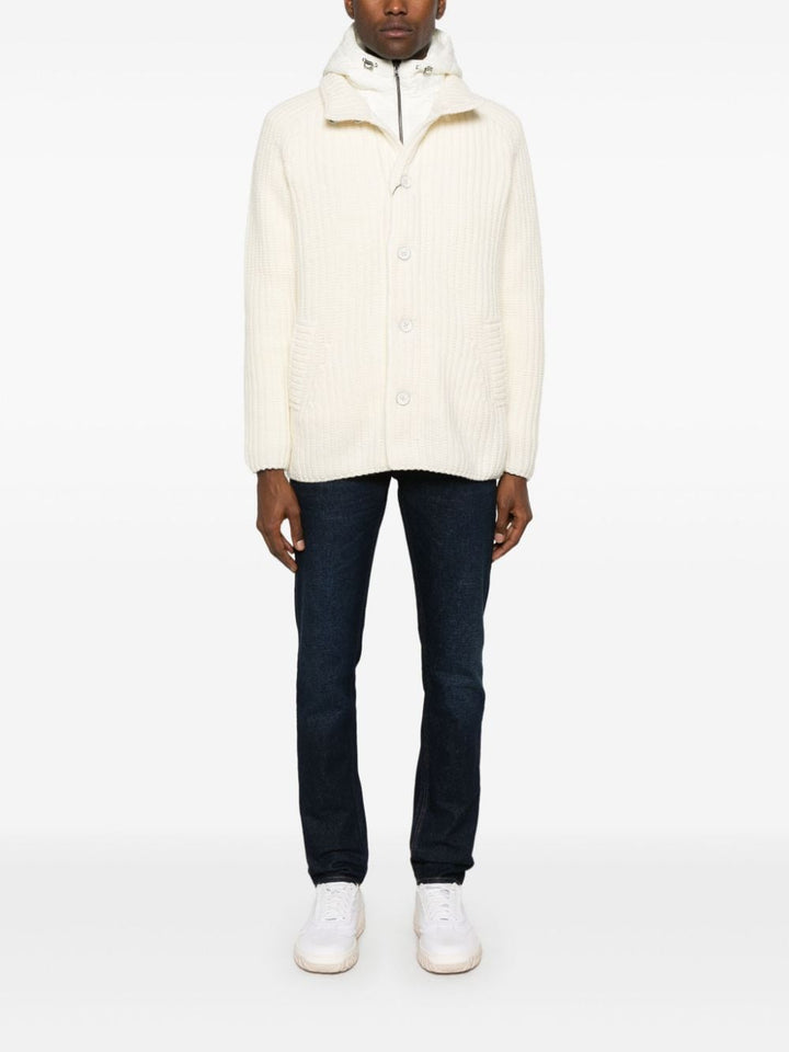 HERNO - Cardigan en laine vierge beige avec capuche - Lothaire