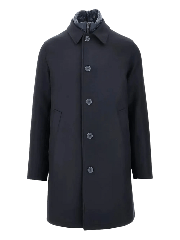 HERNO - Manteau droit à boutonnage simple bleu marin - Lothaire