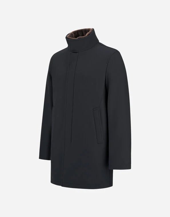 HERNO - Manteau en Laine Vierge et Fourrure Synthétique Bleu Marine - Lothaire