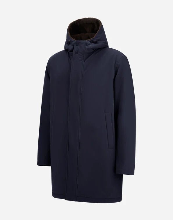 HERNO - Parka en twill mat et fourrure synthétique Bleu marine - Lothaire