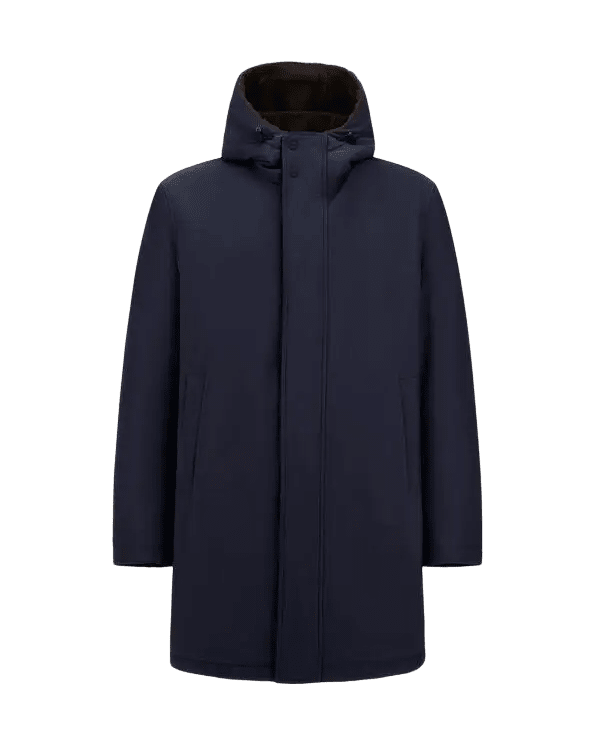 HERNO - Parka en twill mat et fourrure synthétique Bleu marine - Lothaire
