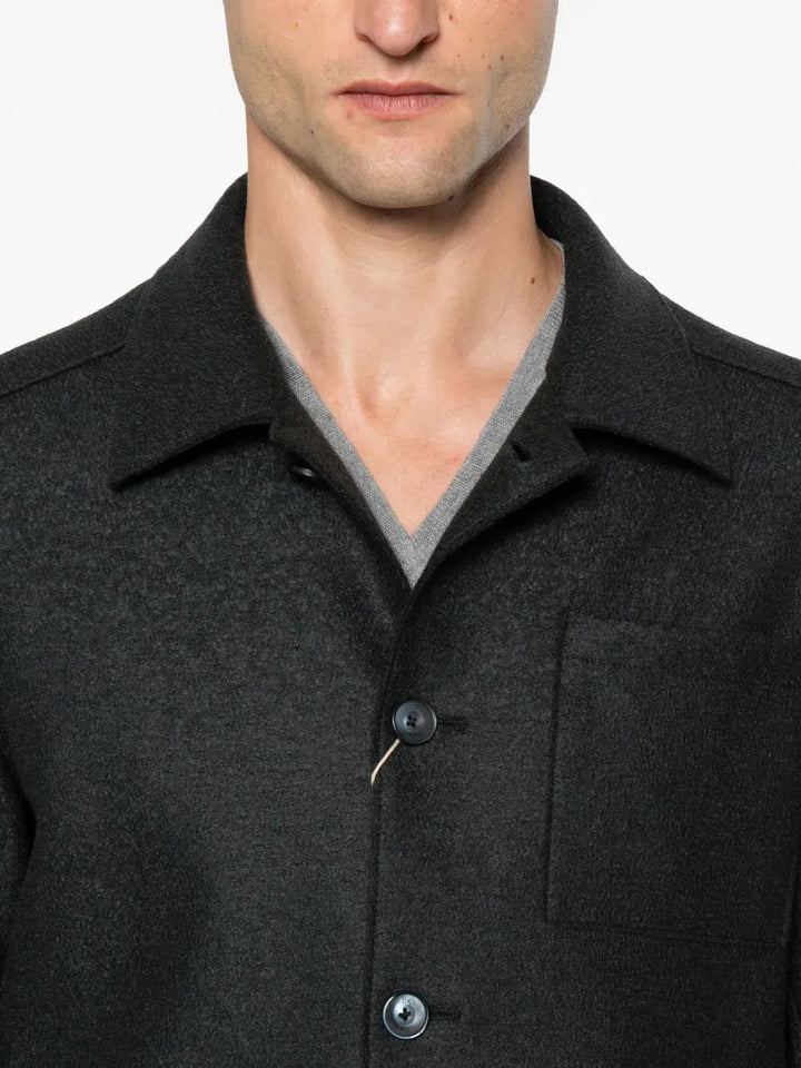 HERNO - veste boutonnée à poches plaquées bleu marine - Lothaire