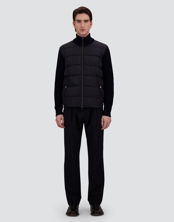 HERNO - Veste en laine mérinos à point gaufré et nylon Bleu foncé - Lothaire