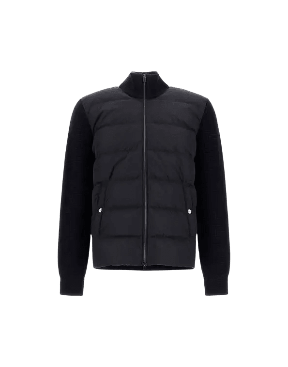 HERNO - Veste en laine mérinos à point gaufré et nylon Bleu foncé - Lothaire