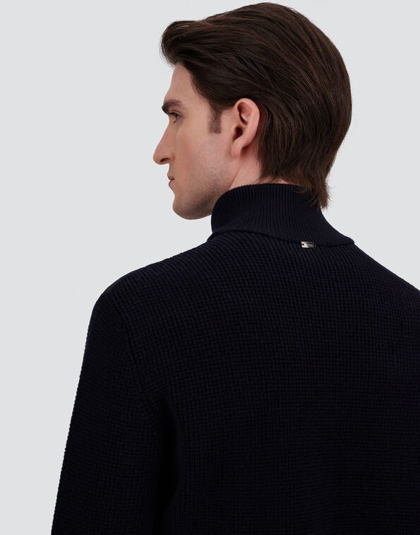 HERNO - Veste en laine mérinos à point gaufré et nylon Bleu foncé - Lothaire