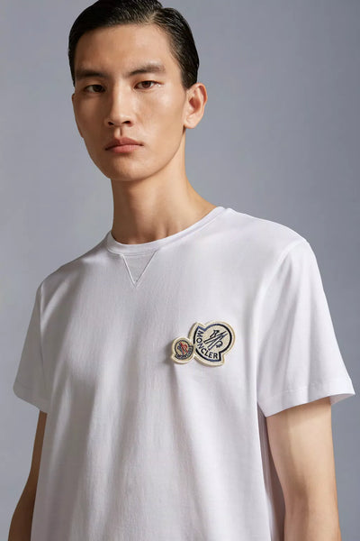 Moncler - T-Shirt blanc à empiècement double logo