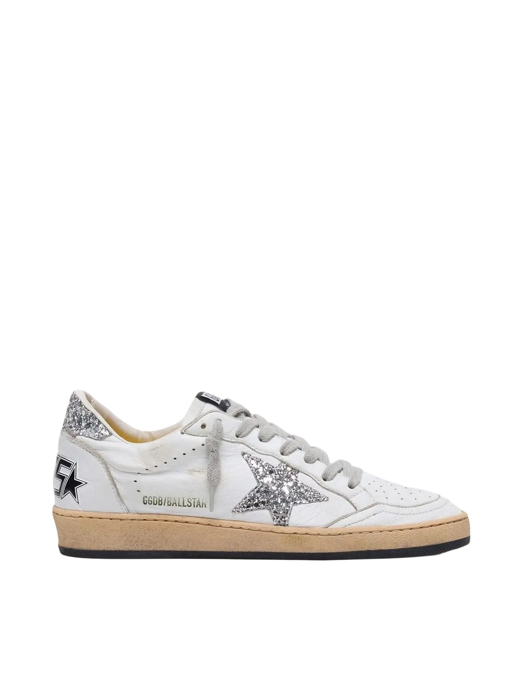 GOLDEN GOOSE FEMME - Basket cuir blanc avec étoile argentée paillettes