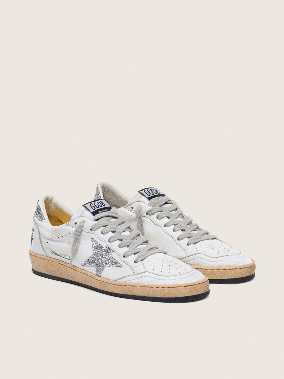 GOLDEN GOOSE FEMME - Basket cuir blanc avec étoile argentée paillettes
