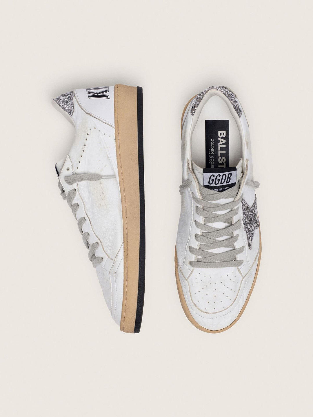 GOLDEN GOOSE FEMME - Basket cuir blanc avec étoile argentée paillettes