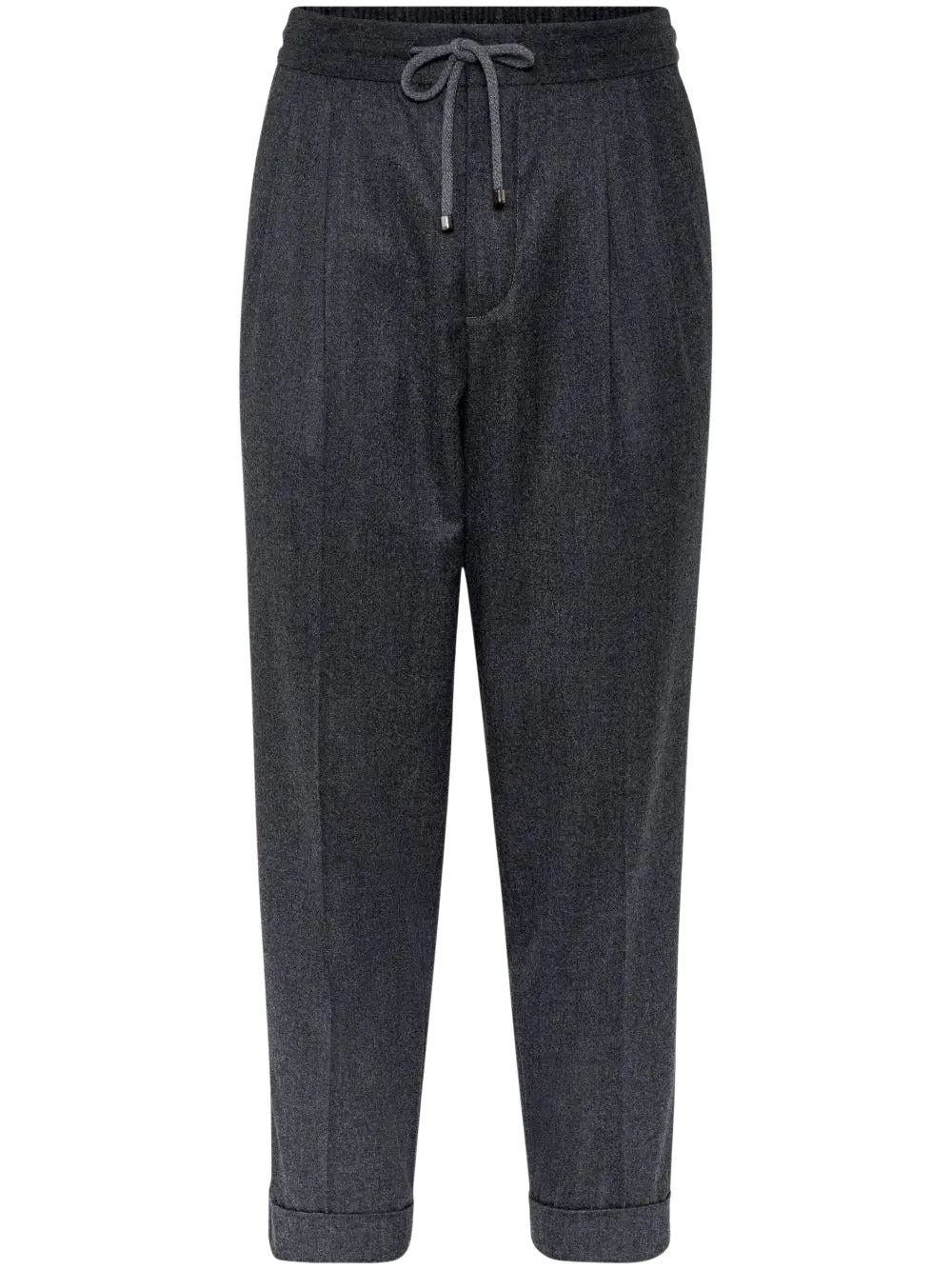 BRUNELLO CUCINELLI - Pantalon en Flanelle de Laine Vierge à Double Pinces Gris