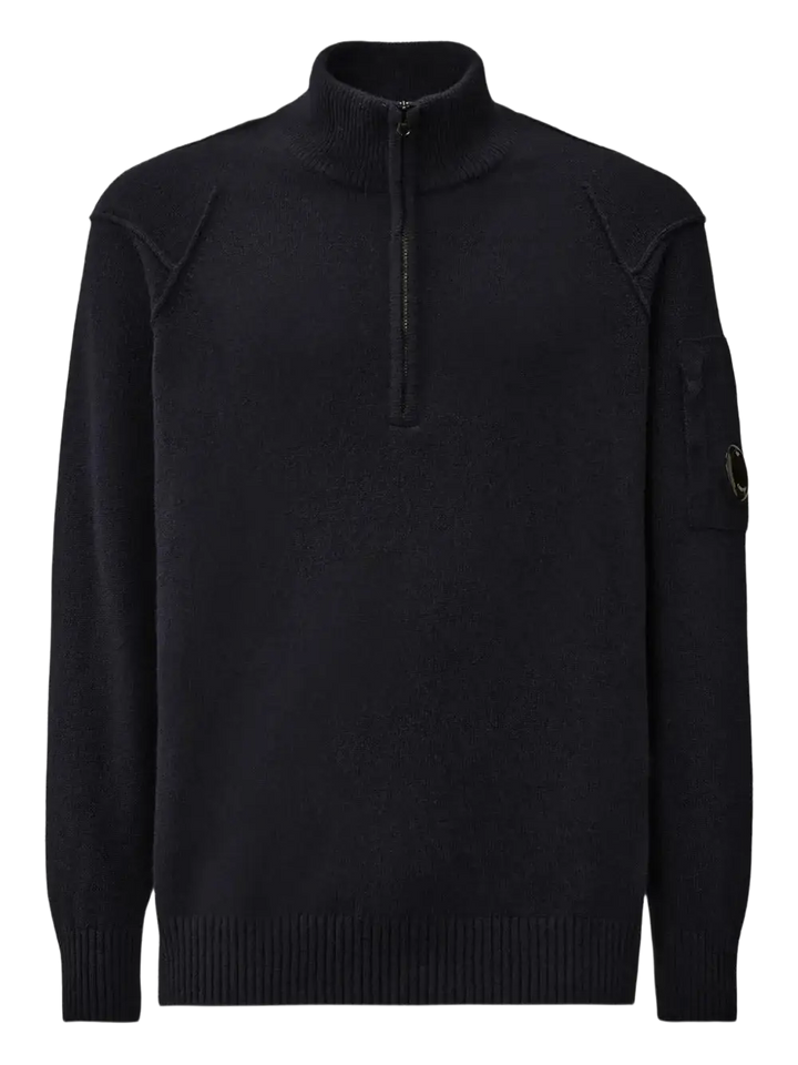 C.P. COMPANY - Pull à Col Zippé Bleu Foncé