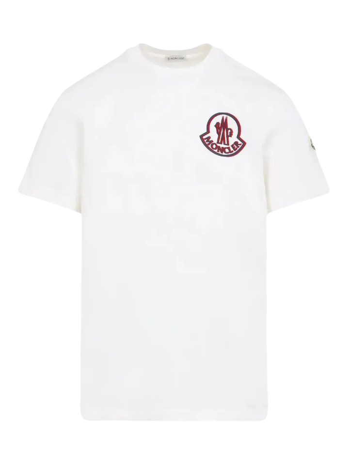 MONCLER - T-shirts en coton à patch logo blanc