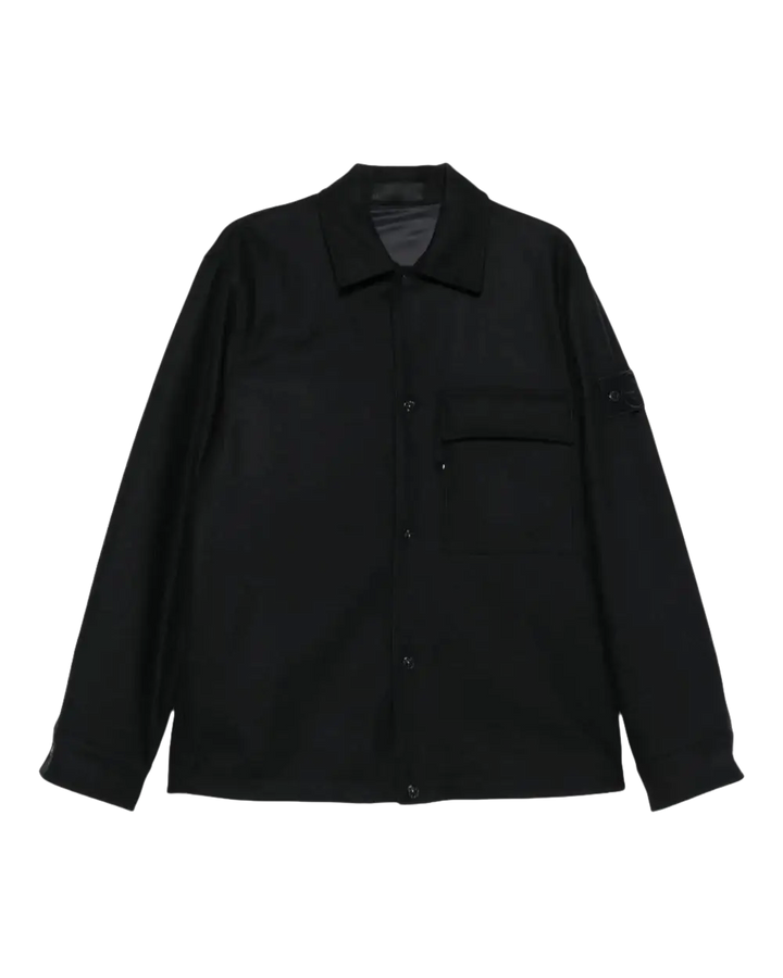 STONE ISLAND - T-shirt en Laine à Poche Poitrine Bleu Foncé