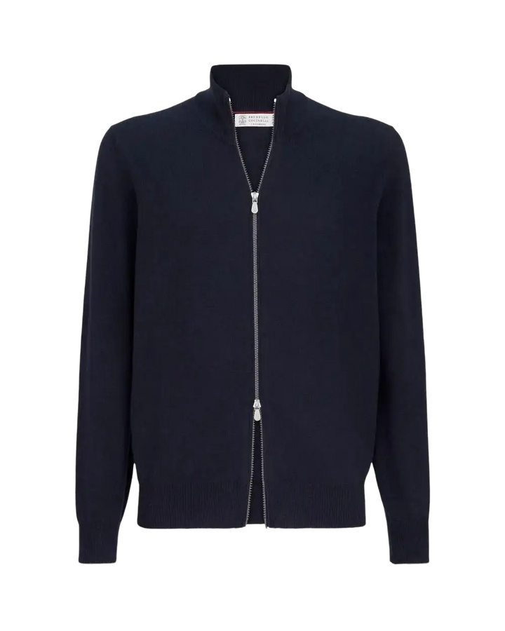 BRUNELLO CUCINELLI - Cardigan Col Montant en Cachemire Bleu Marine