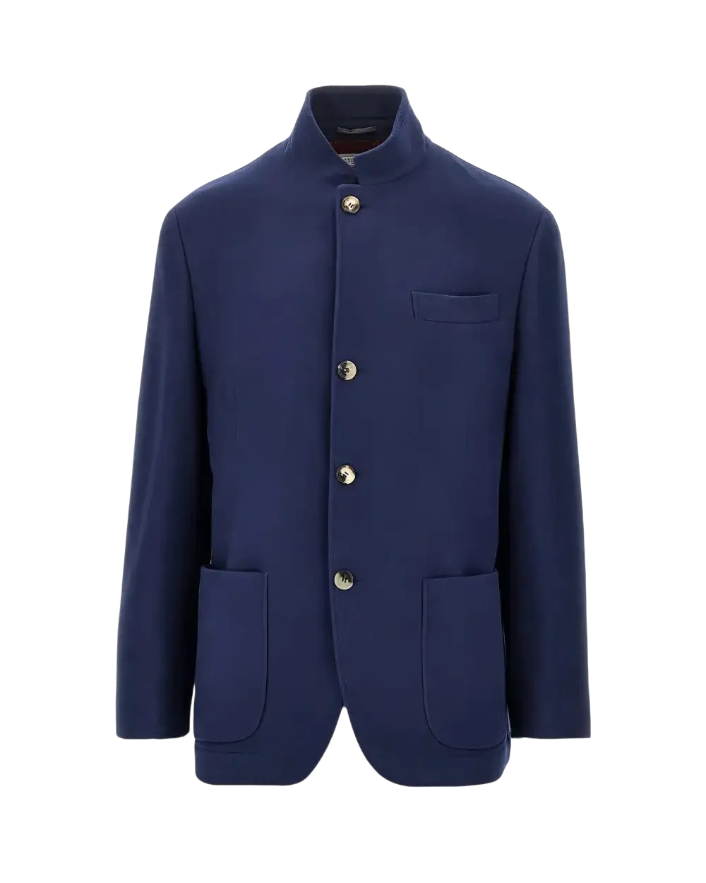 BRUNELLO CUCINELLI - Veste Col Mao en Laine Vierge Bleue