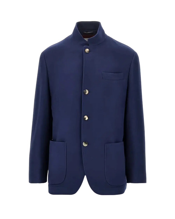 BRUNELLO CUCINELLI - Veste Col Mao en Laine Vierge Bleue