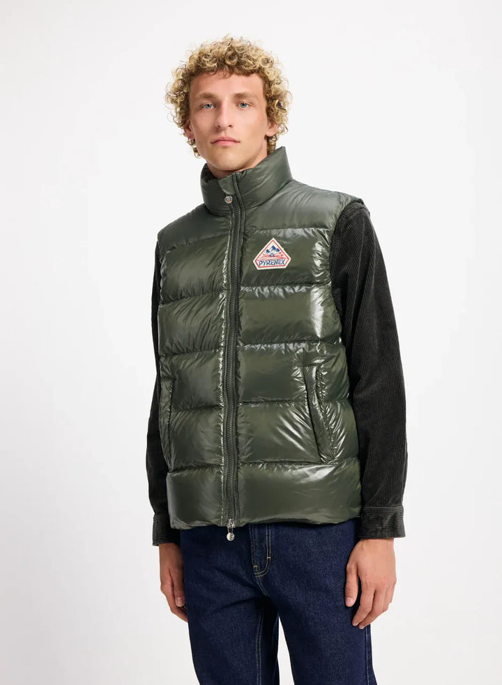 PYRENEX - Doudoune sans-manche unisexe John Deep vert khaki brillant HIVER 2025-2026 👍