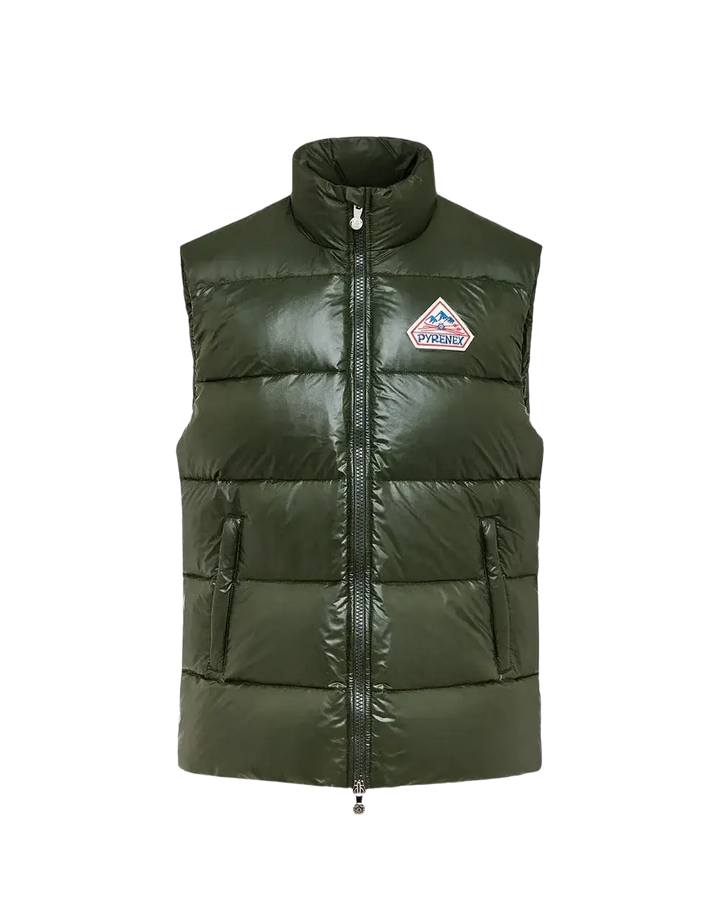 PYRENEX - Doudoune sans-manche unisexe John Deep vert khaki brillant HIVER 2025-2026 👍