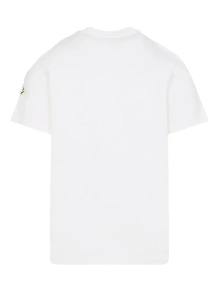 MONCLER - T-shirts en coton à patch logo blanc