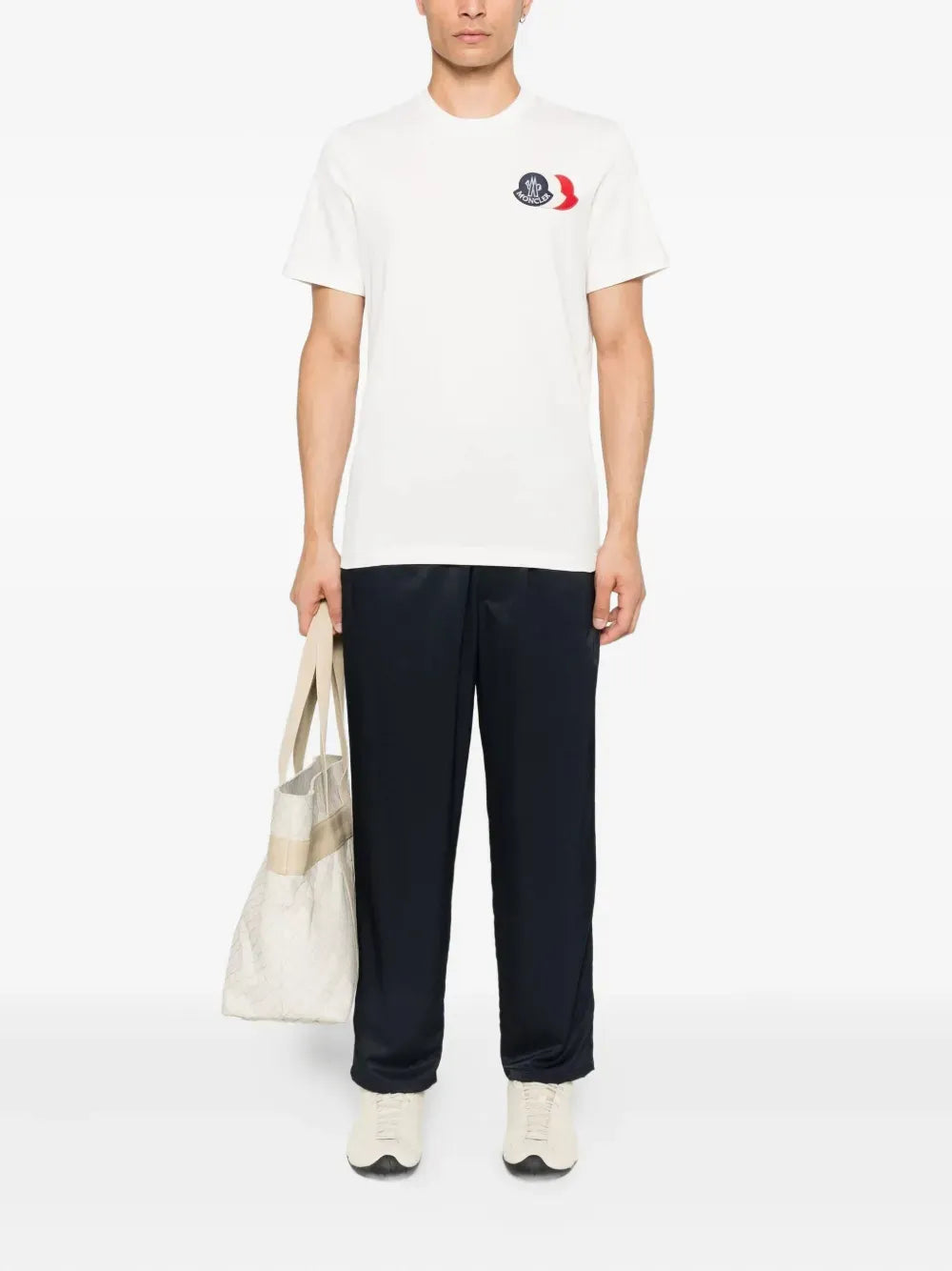MONCLER - T-shirts à patch logo blanc