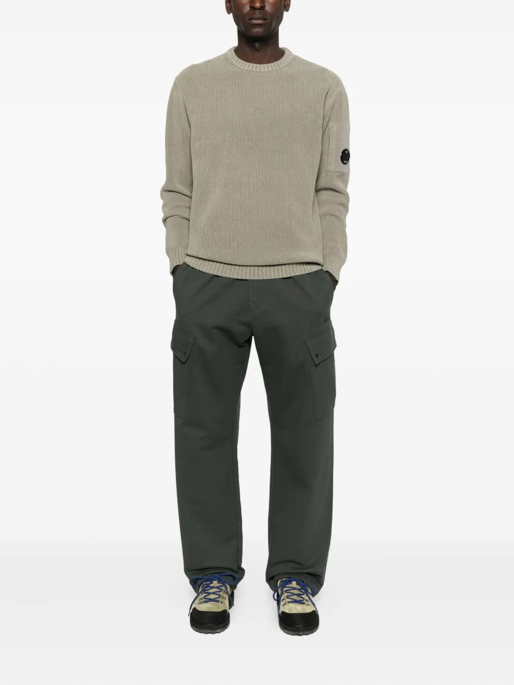 C.P. COMPANY - Pull en Coton à Design Côtelé Gris