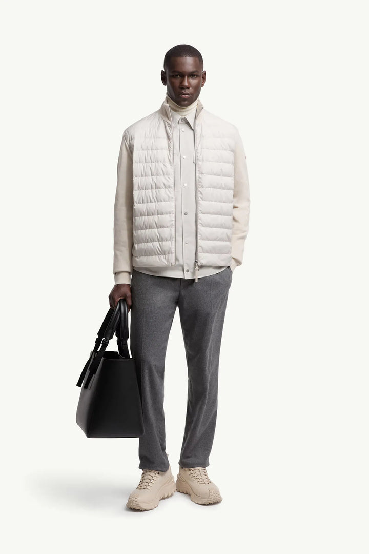 MONCLER - Cardigan zippé matelassé en laine et cachemire écru
