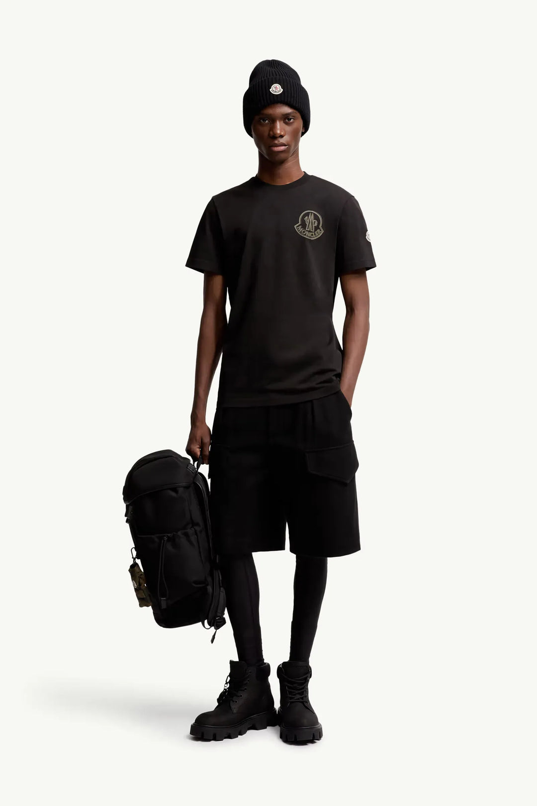 MONCLER - T-shirt en coton à logo noir